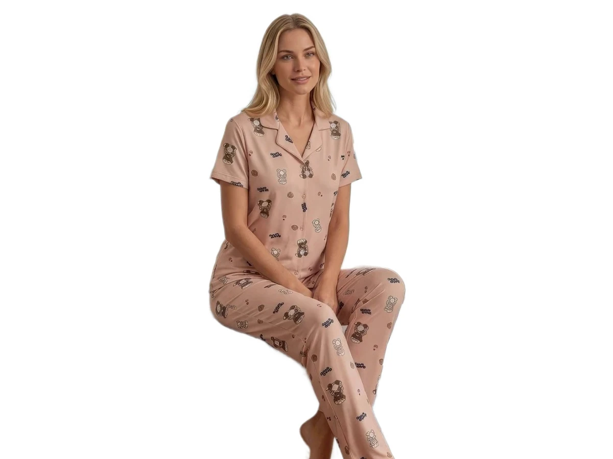 4'lı Milan Gömlek Yaka Kısa Kol Bayan Pijama Takım 182356