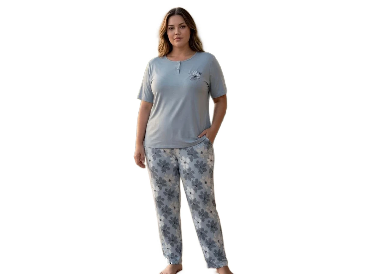 4'lı Penye Modal Battal Kısa Kol Bayan Pijama Takım 3xl/6xl 183064