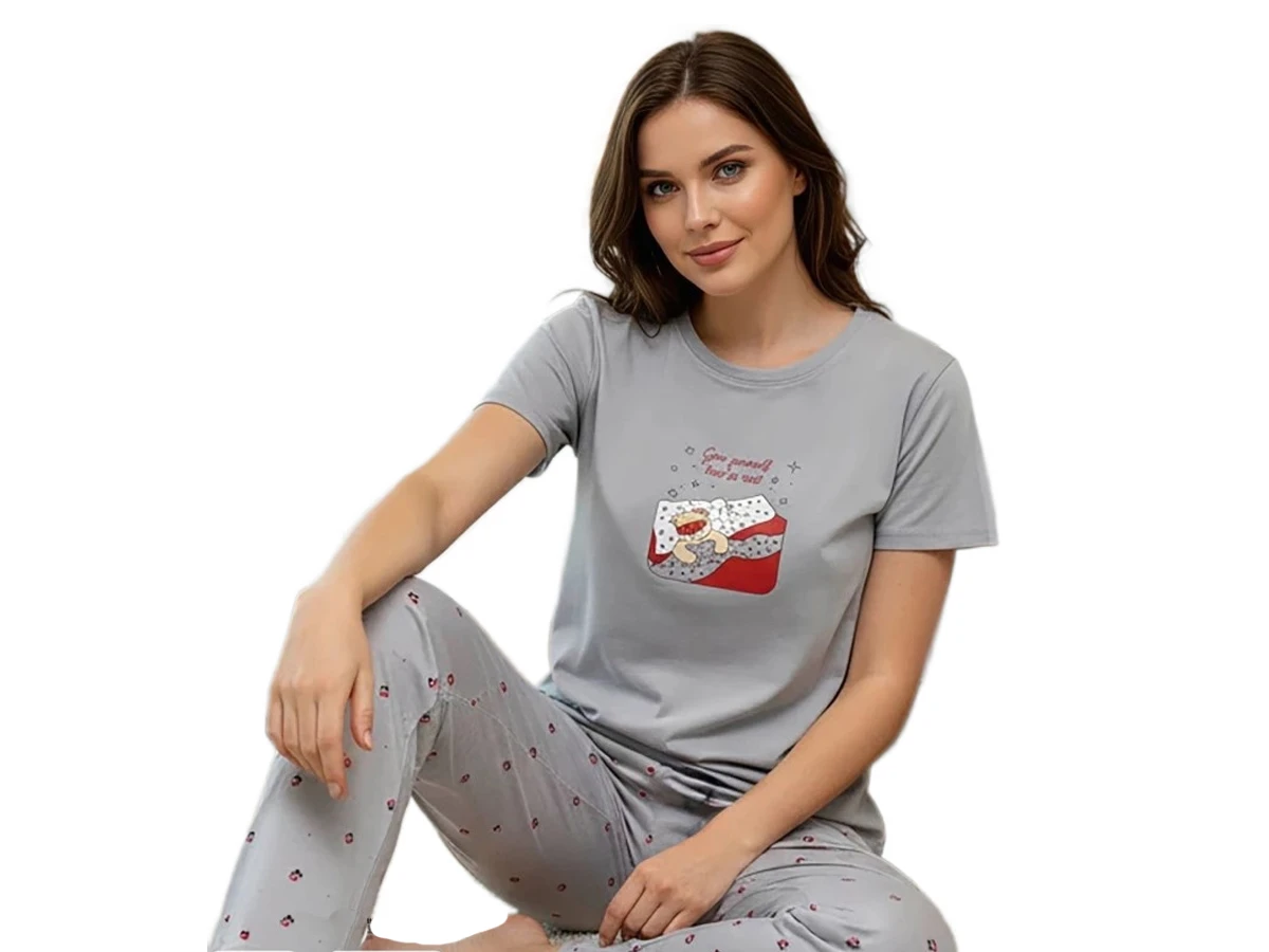 6'lı Kompak Penye Kısa Kol Alt Uzun Bayan Pijama Takım S/2xl 182064