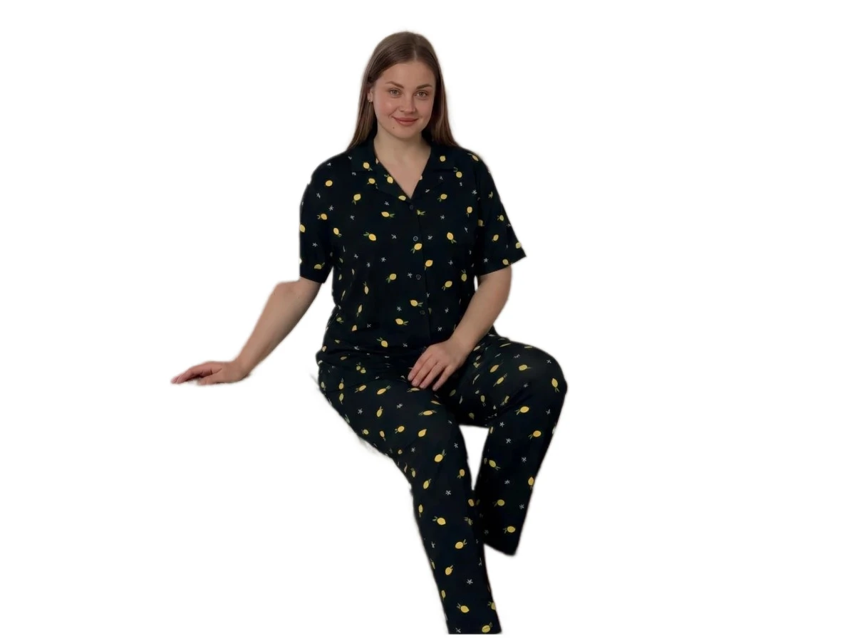 4'lı Milan Gömlek Yaka Battal Kısa Kol Bayan Pijama Takım 3xl/6xl 181082