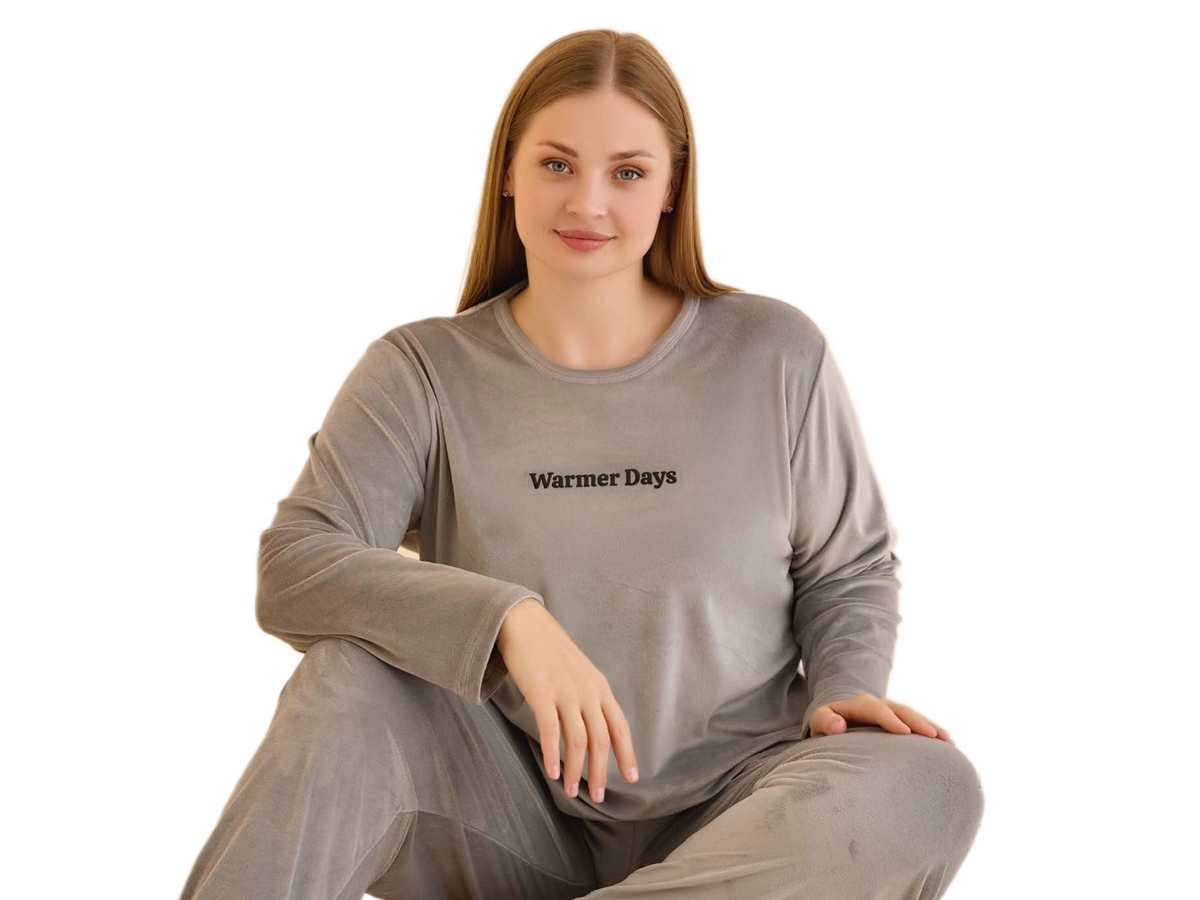 6'lı Kadife Battal Paça Manşetli Kol Etek Reçme Bayan Pijama Takımı 3xl/5xl 178900
