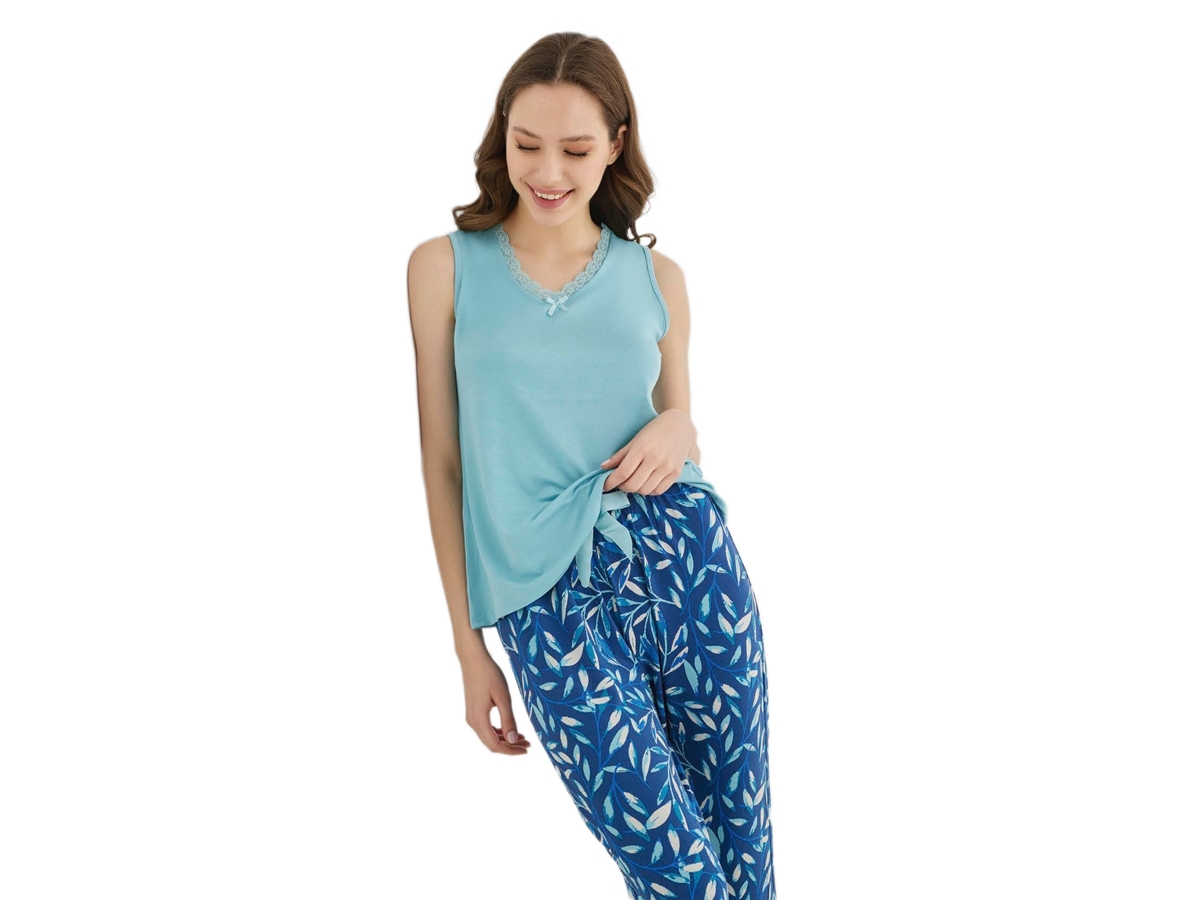 6'lı Viskon Üst Atlet Alt Uzun Dantelli Bayan Pijama Takım 176078