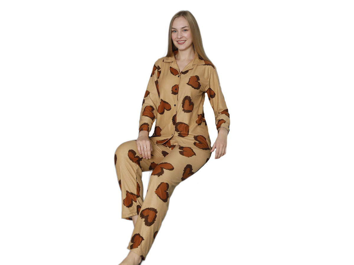 4'lı Süet Gömlek Yaka Bayan Pijama Takımı 171076