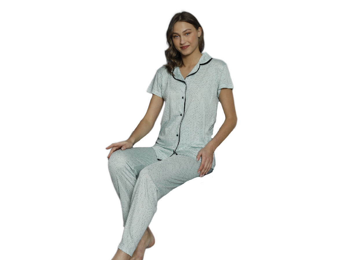 4'lı Penye Gömlek Yaka Kısa Kol Bayan Pijama Takım 164493