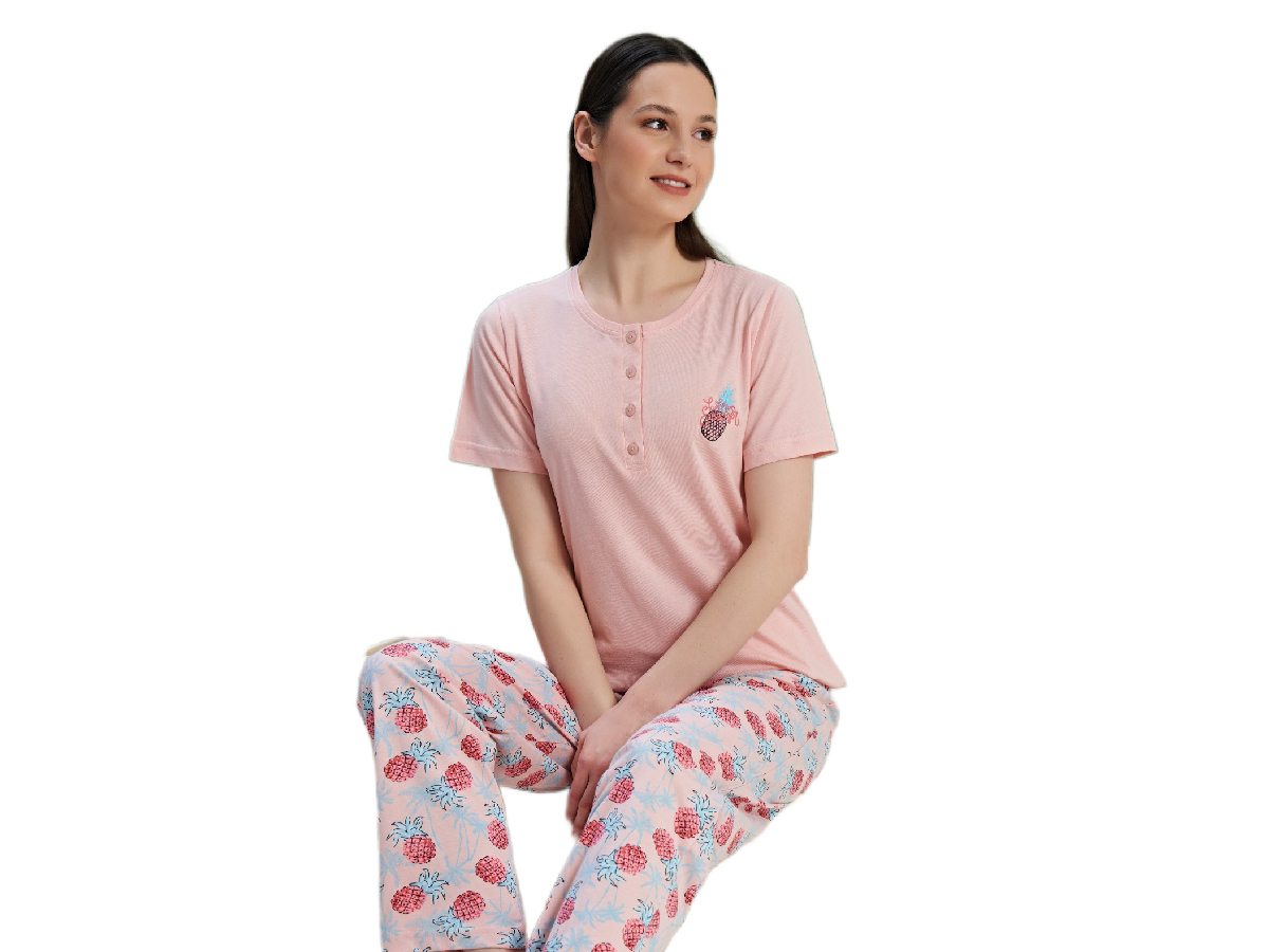 4'lı Önden Düğmeli Kıs Kol Bayan Pijama Takım 165734