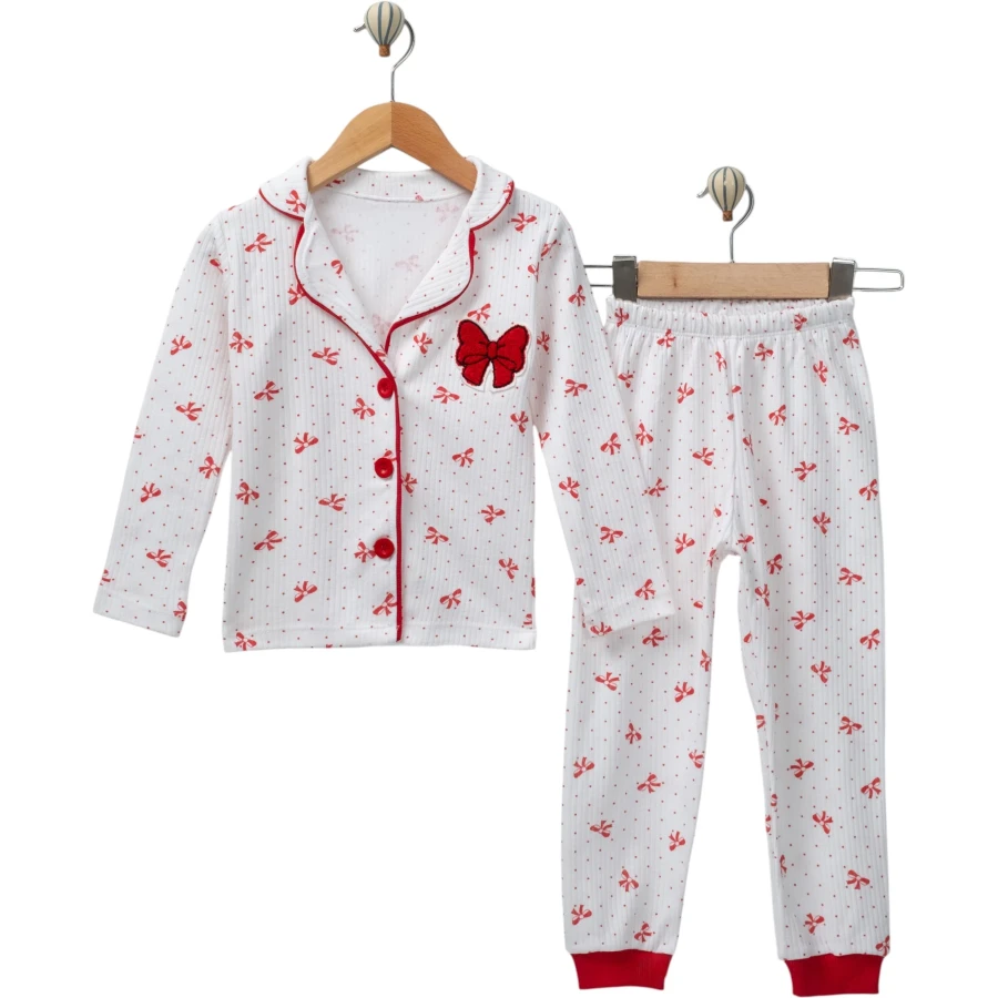 3'lı Fiyonklu Süzeneli Yakalı Pijama Takım 12 Ay,2y,3y Kız 451473