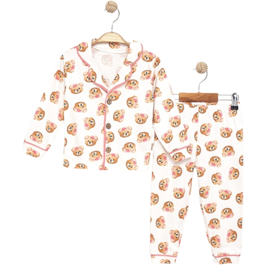 3'lı Saç Bantlı Ayıcık Gömlek Yaka Pijama Takımı 12 Ay,2y,3y Kız 444450