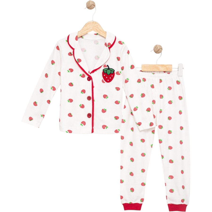 3'lı Çilekli Süzeneli Yakalı Pijama Takım 12 Ay,2y,3y Kız 445467