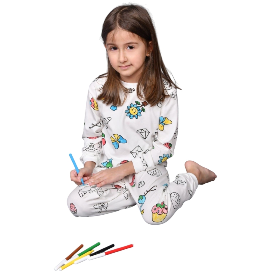 4'lı Desenli Boyamalı Kız Pijama Takımı 443157