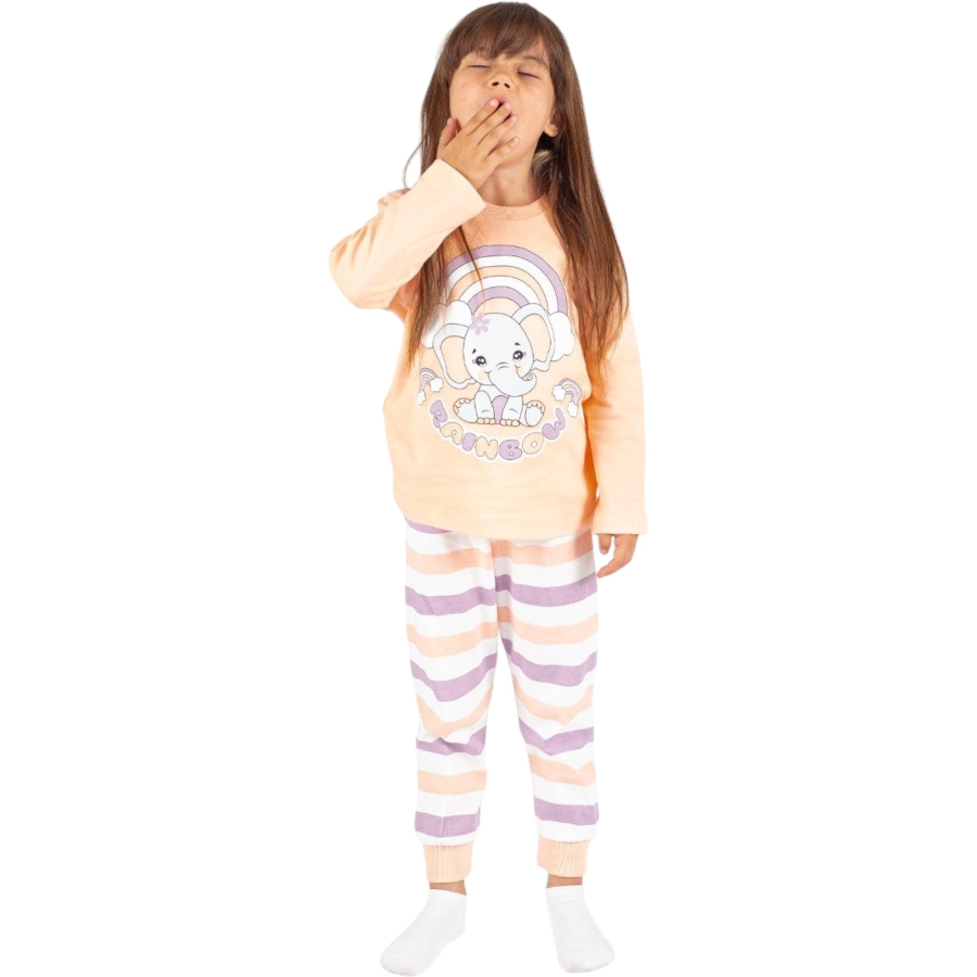 4'lı Gökkuşağı Fil Baskılı Kız Pijama Takım 443090