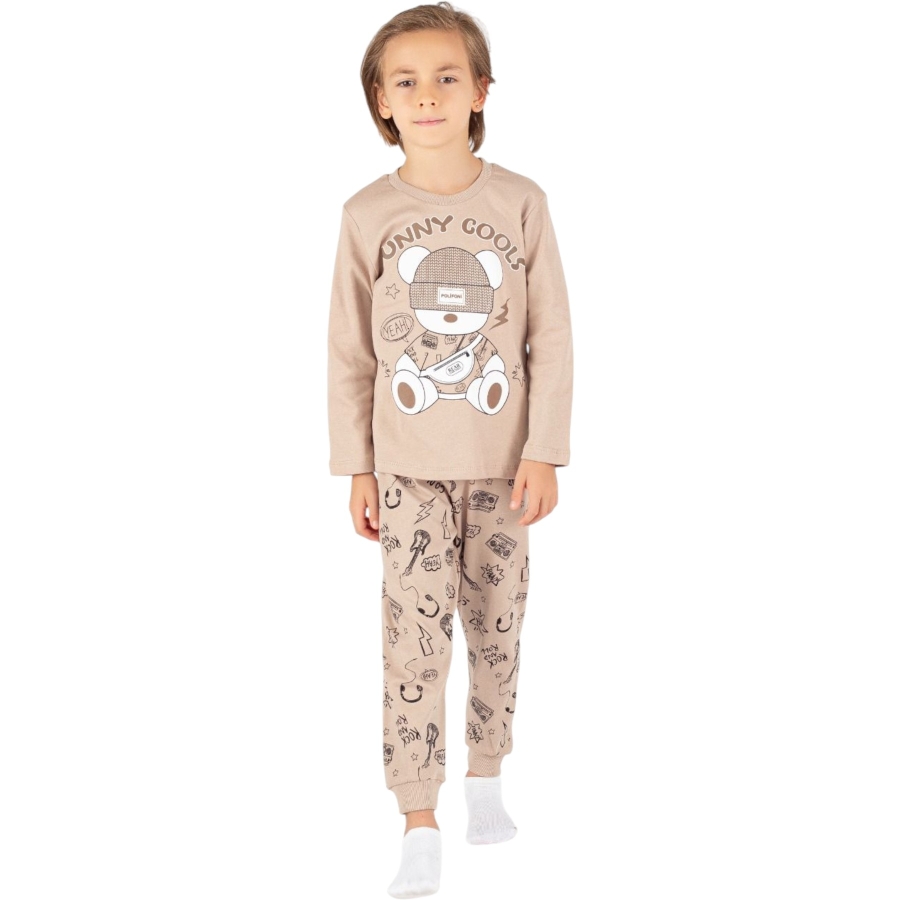 4'lı Şapkalı Ayıcık Baskılı Erkek Pijama Takım 443107