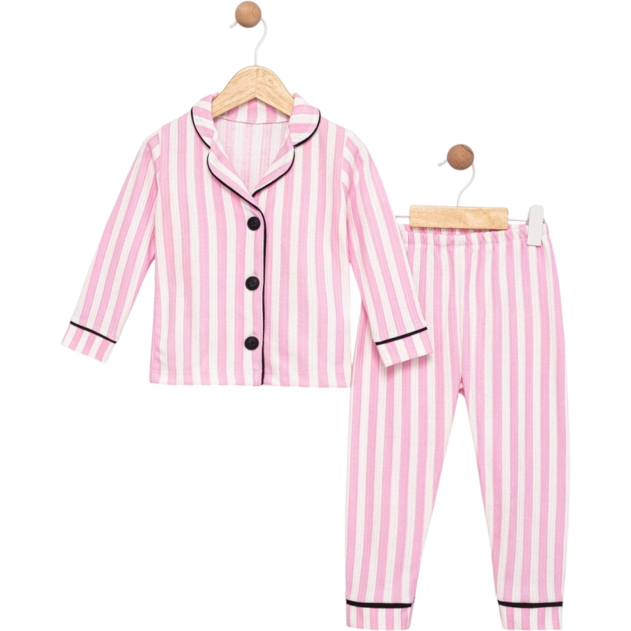 3'lı Pembe Çizgili Kız Pijama Takım 443100