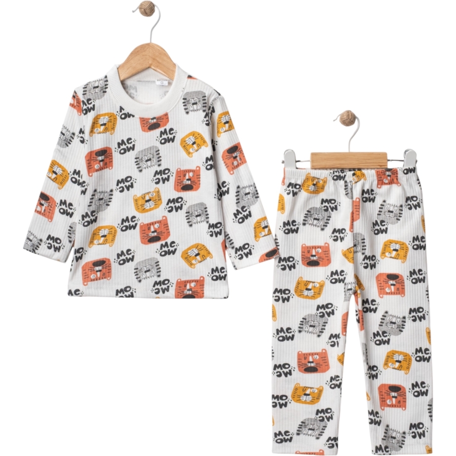 3'lı Raporlu Kedi Baskılı Erkek Pijama Takımı 443440
