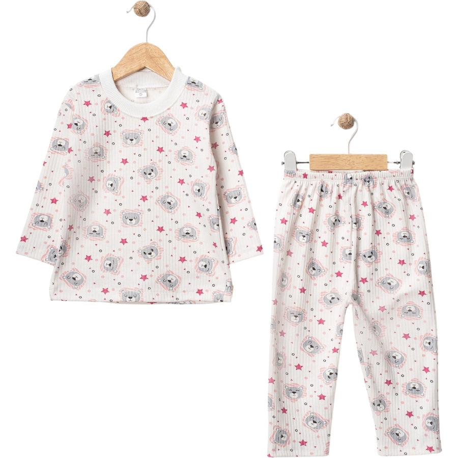 3'lı Yıldızlı Panda Desenli Raporlu Çocuk Pijama Takımı 442173