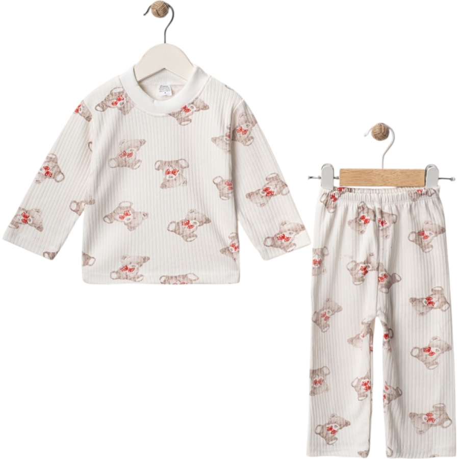 3'lı Ayı Baskılı Raporlu Çocuk Pijama Takım 435589