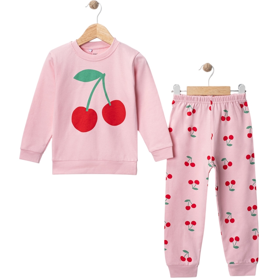 4'lı Kiraz Baskılı İnterlok Kız Pijama Takım 440106