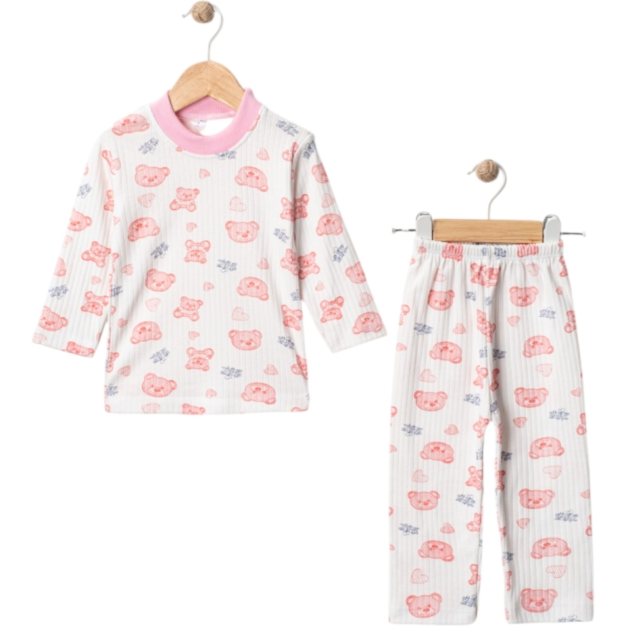 3'lı Raporlu Ayı Kalp Desenli Pijama 12 Ay,2y,3y Uni 436710