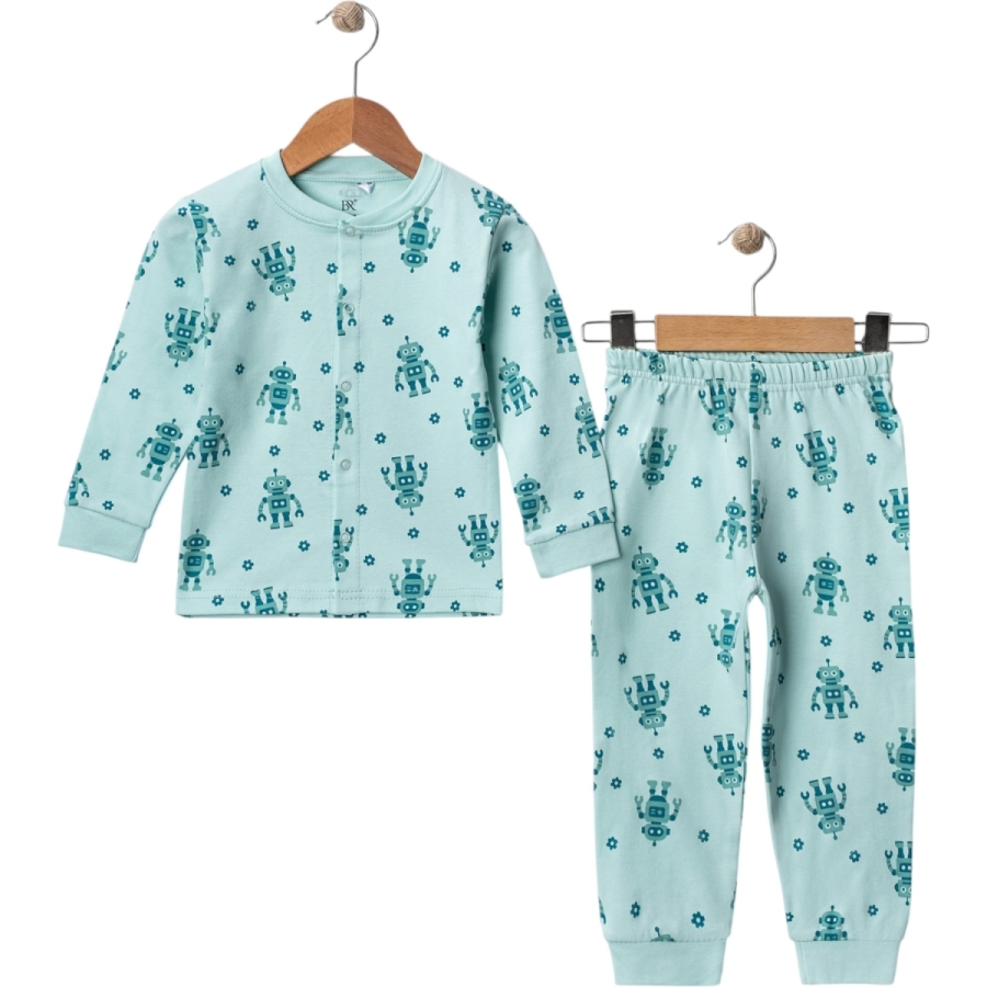 4'lı Robot Çıtçıtlı İnterlok Pijama Takım 6/24 Ay 439398