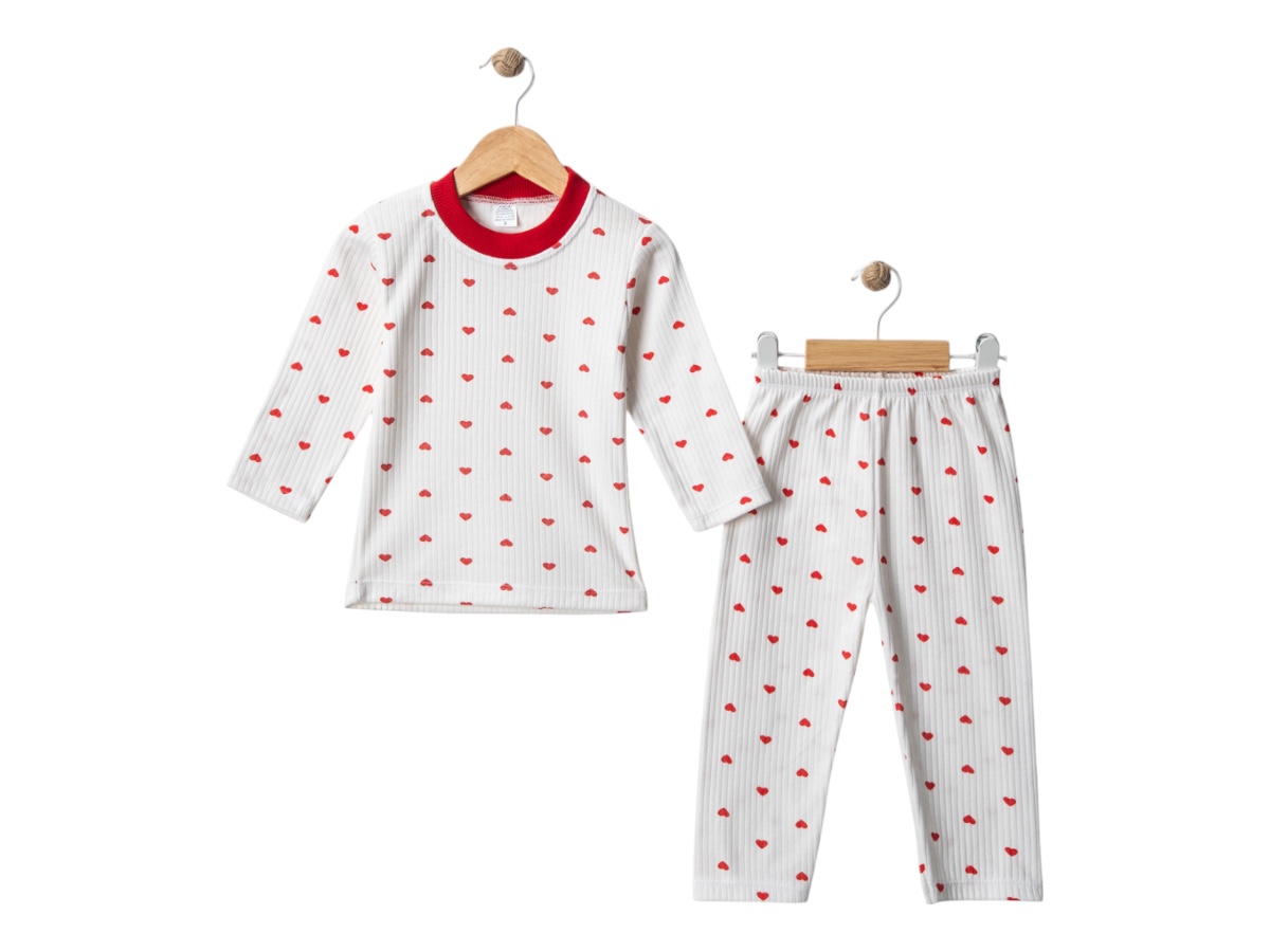 3'lı Raporlu Kalp Desenli Pijama 12 Ay,2y,3y Kız 425087
