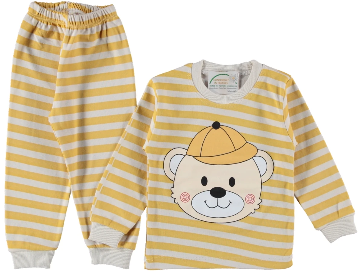 3'lı Çizgili Ayıcık Baskılı Pijama Takım 464062