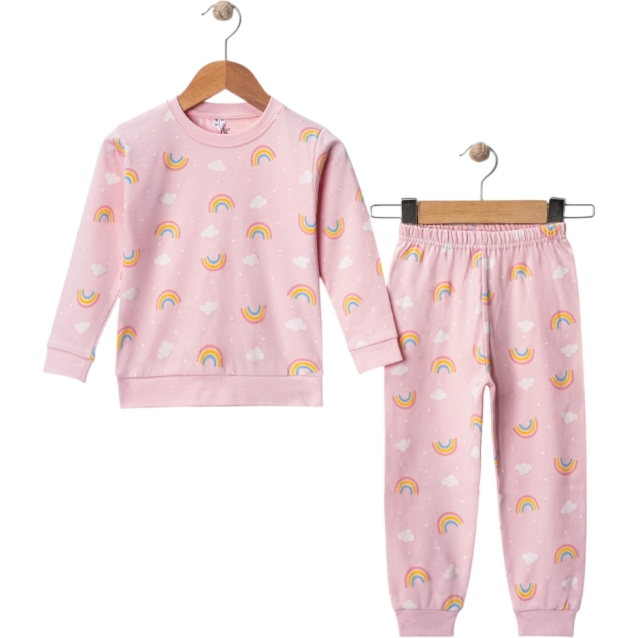 4'lı Gökkuşağı Bulut Baskılı Kız Pijama Takım 446131