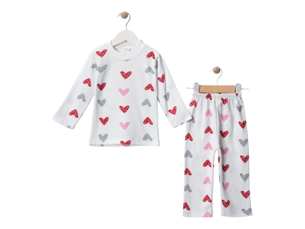3'lı Kız Raporlu Kalpli Pijama 427218