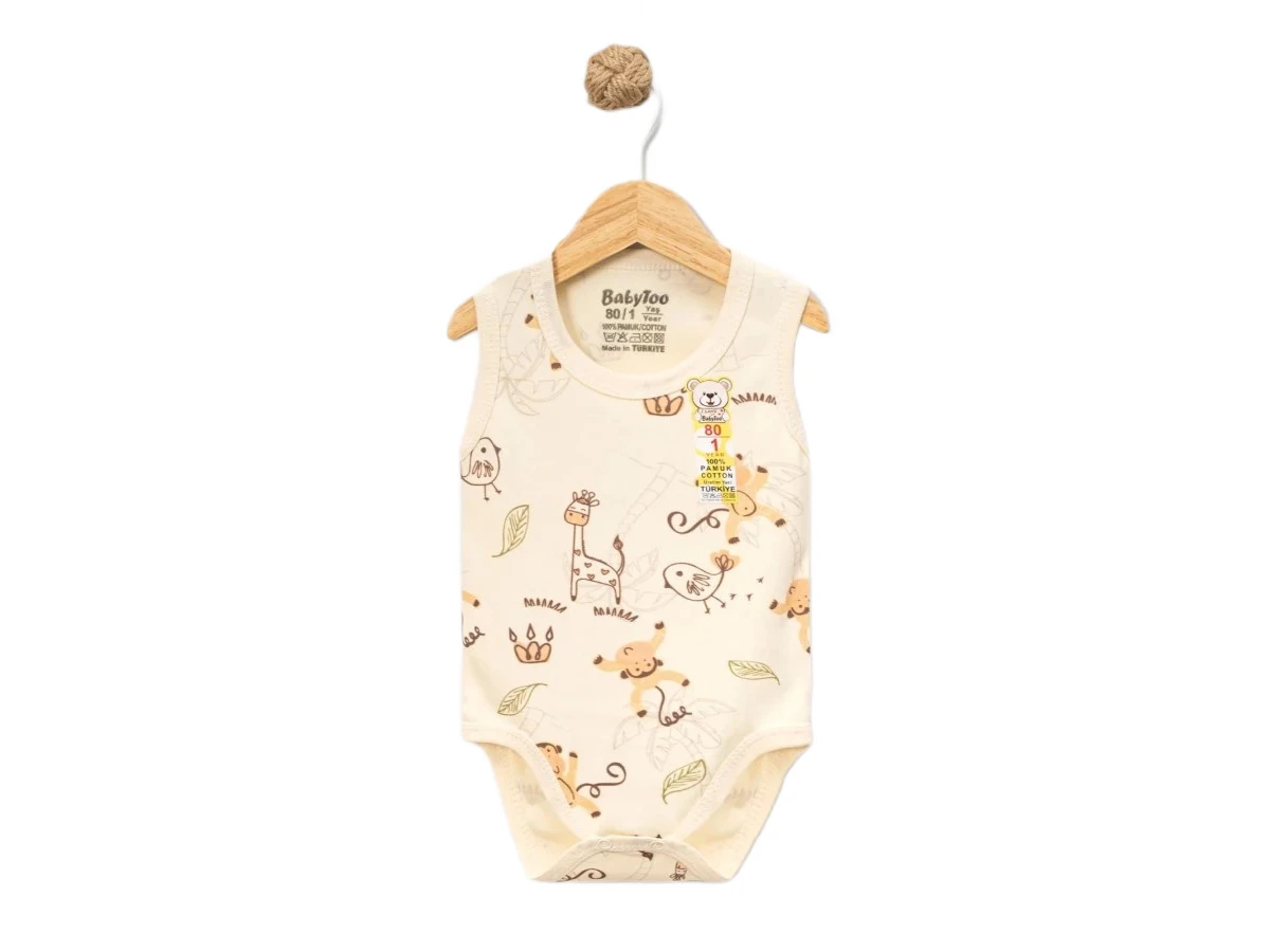 4'lı Erkek Bebek Dijital Maymun Baskılı Askılı Çıtçıtlı Badi 1/9 Ay 452061