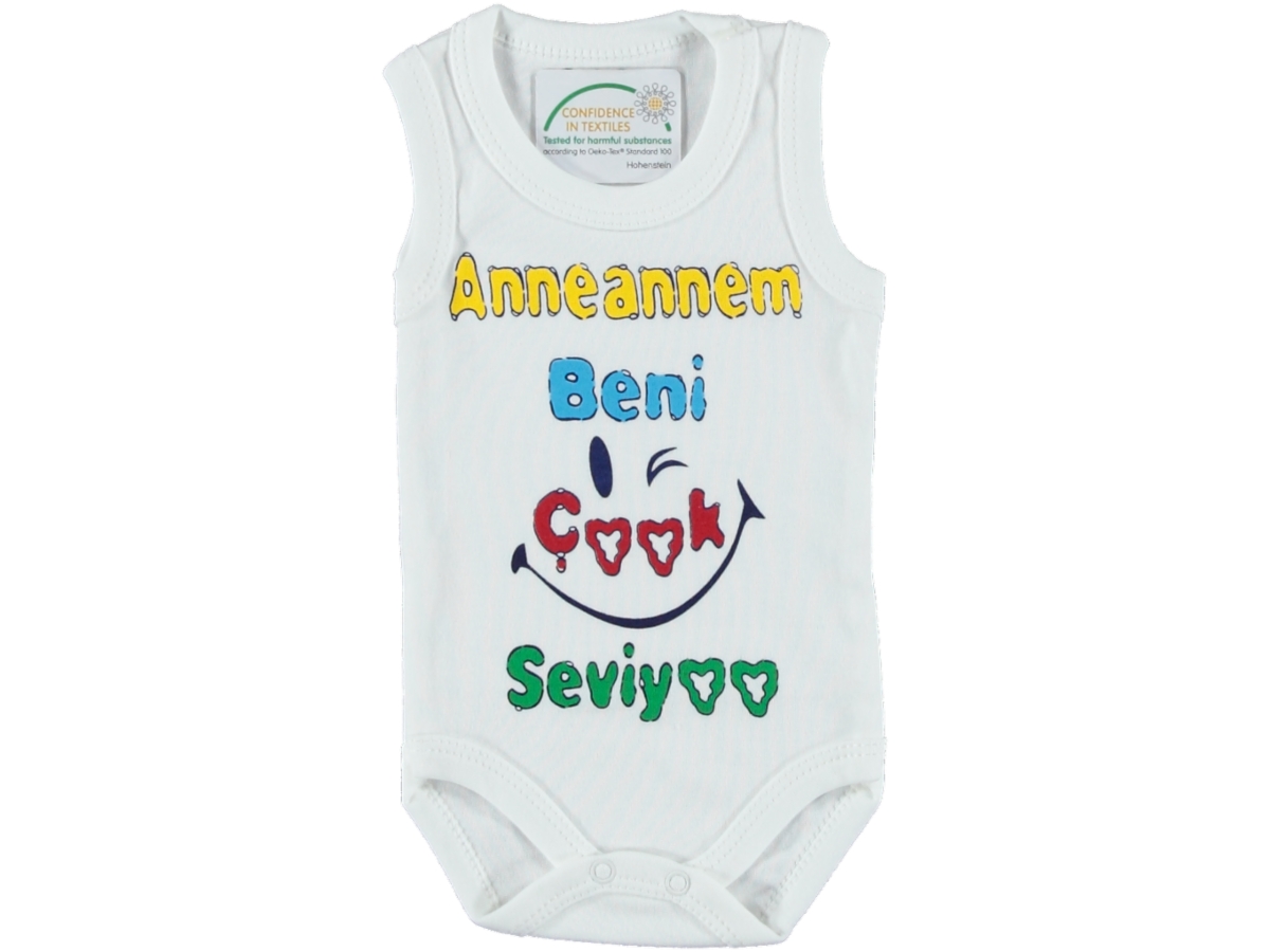 4'lı Anneannem Seviyor Baskılı Askılı Çıtçıtlı Badi 1/9 Ay 423831
