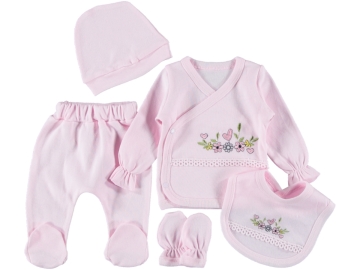 2'lı Çiçek Nakışlı 5 Li Zıbın Set 3 Ay Kız 418010