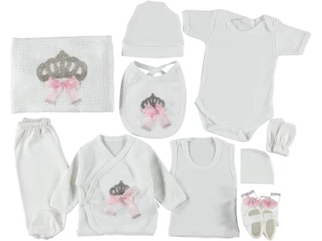 1'lı Kız Bebek Kraliçe Taş Baskılı 10 Lu Zıbın Set 1/3 Ay 461978