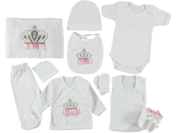 1'lı Unisex İnci Taç Nakışlı 10 Lu Zıbın Set 1/3 Ay 461985