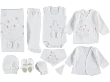 1'lı Kız Bebek 10 Lu Çiçek Buketi Lüx Zıbın Set 1/3 Ay 435947