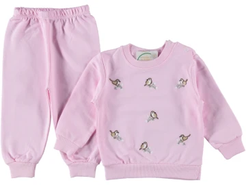 3'lı Kız Bebek Kuş Nakışlı Pakette Takım 9/18 Ay 467799