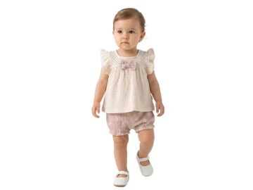 3'lı Kız Bebek Petekli Fiyonlu Müslin Takım 12/24 Ay 461785