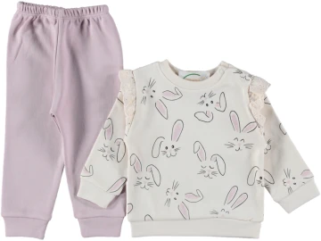 3'lı Brodeli Rabbit Baskılı Pakette Kız Takım 9/18 Ay 451229