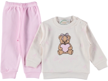 3'lı Kız Bebek Fiyonk Bear Baskılı Pakette Takım 9/18 Ay 450351