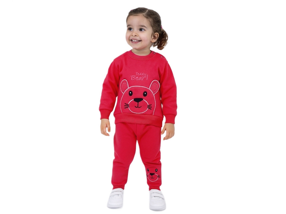 4'lı Teddy Bear Nakışlı Kulak Detaylı İki İp Kız Takım 6/24 Ay 178132