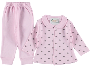 2'lı Kız Bebek Bebe Yaka Kalp Li Takım 3/6 Ay 438615