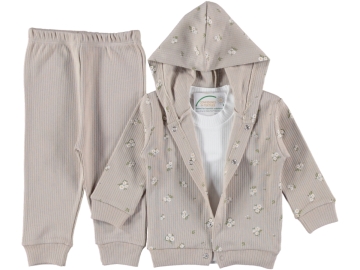 3'lı Kız Bebek Çiçek Desen Kapşonlu 3 Lü Tk 3/9 Ay 436818