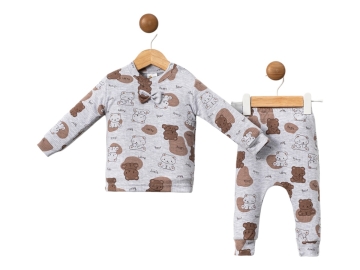2'lı Happy Bear Baskılı Papyonlu Erkek Takım 3/6 Ay 408904