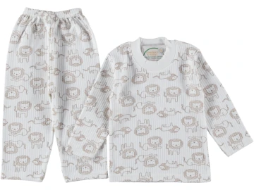 3'lı Aslan Baskılı Raporlu Pijama Takımı 456475