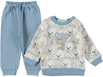 3'lı Erkek Bebek Papyonlu Bear Baskılı Pakette Takım 9/18 Ay 446033