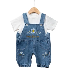 3'lı Little Papatya Nakışlı Kot Salopet 9/18 Ay 456599