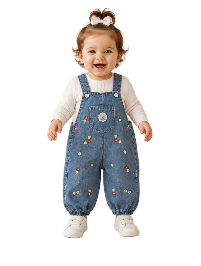 3'lı Minik Çicek Nakışlı Kot Salopet 9/18 Ay 466451