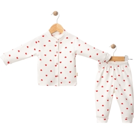 3'lı Kalp Baskılı Önden Çıtçıtlı Kız Pijama Takım 6/12 Ay 441821