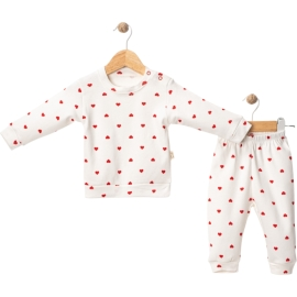 3'lı Kalp Baskılı Omuzdan Çıtçıtlı Kız Pijama Takım 6/12 Ay 441820