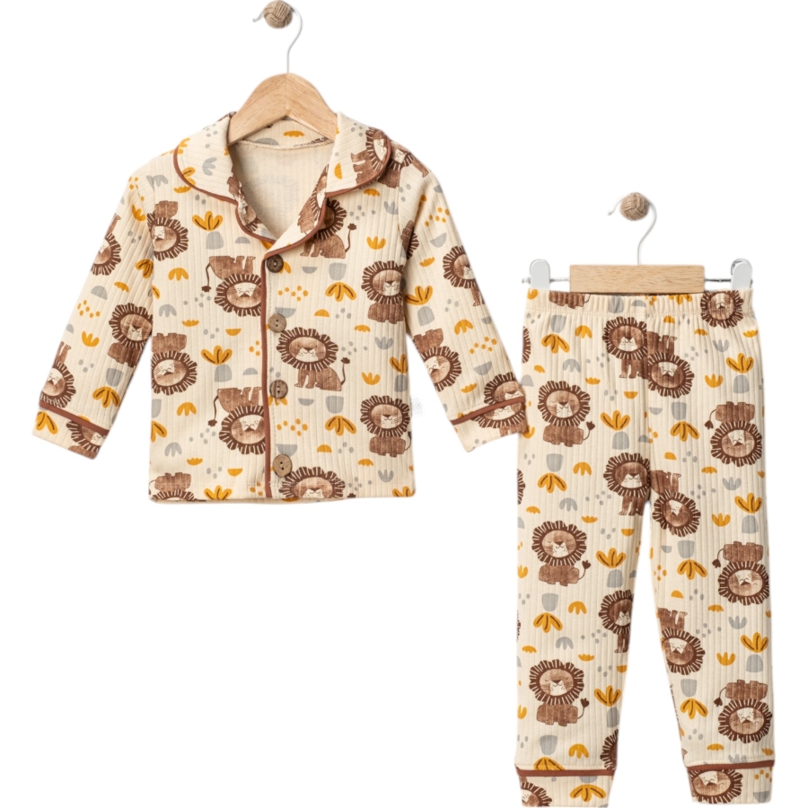3'lı Aslan Baskılı Kıl Biyeli Pijama Takımı 433609