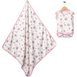 1'lı Çiçek Köpek Baskılı Çıtçıtlı Badi Battaniye Takım 1/6 Ay 443934