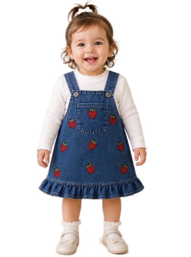3'lı Kız Bebek Çilek Nakışlı Kot Jile 9/18 Ay 467094