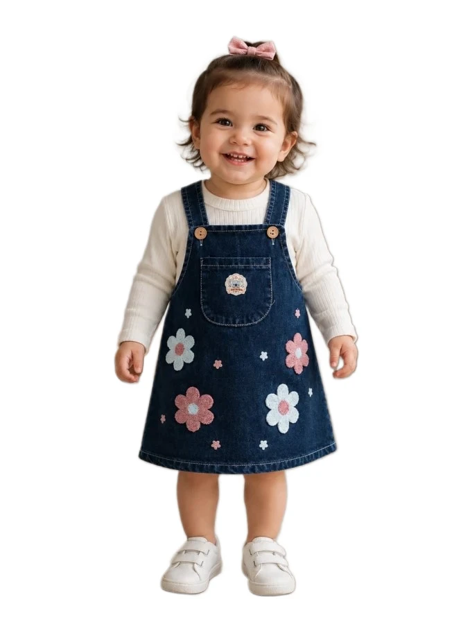 3'lı Kız Bebek Süzine Çicek Nakışlı Kot Jile 9/18 Ay 467036